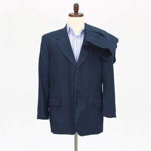 Tom James 46R 48x30 Navy Full Suit 3-Button Check R630